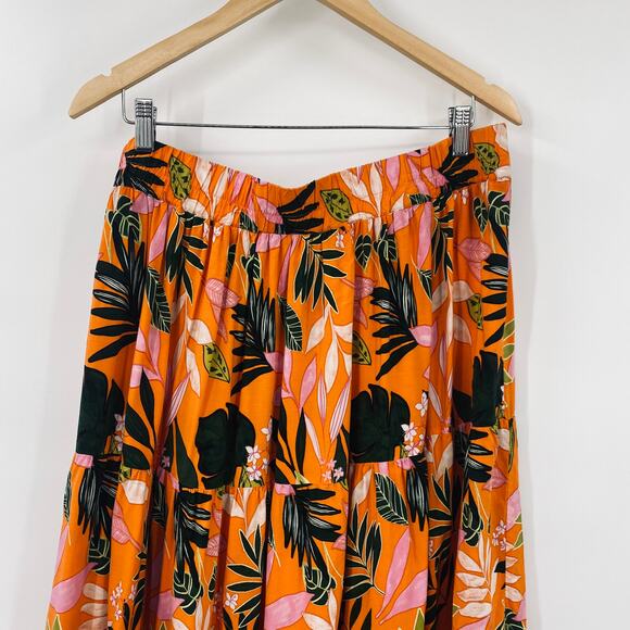 Eloquii Tropical Print Maxi Skirt Tiered Palm Leaf Floral Orange Womens 14/16 - Picture 5 of 8